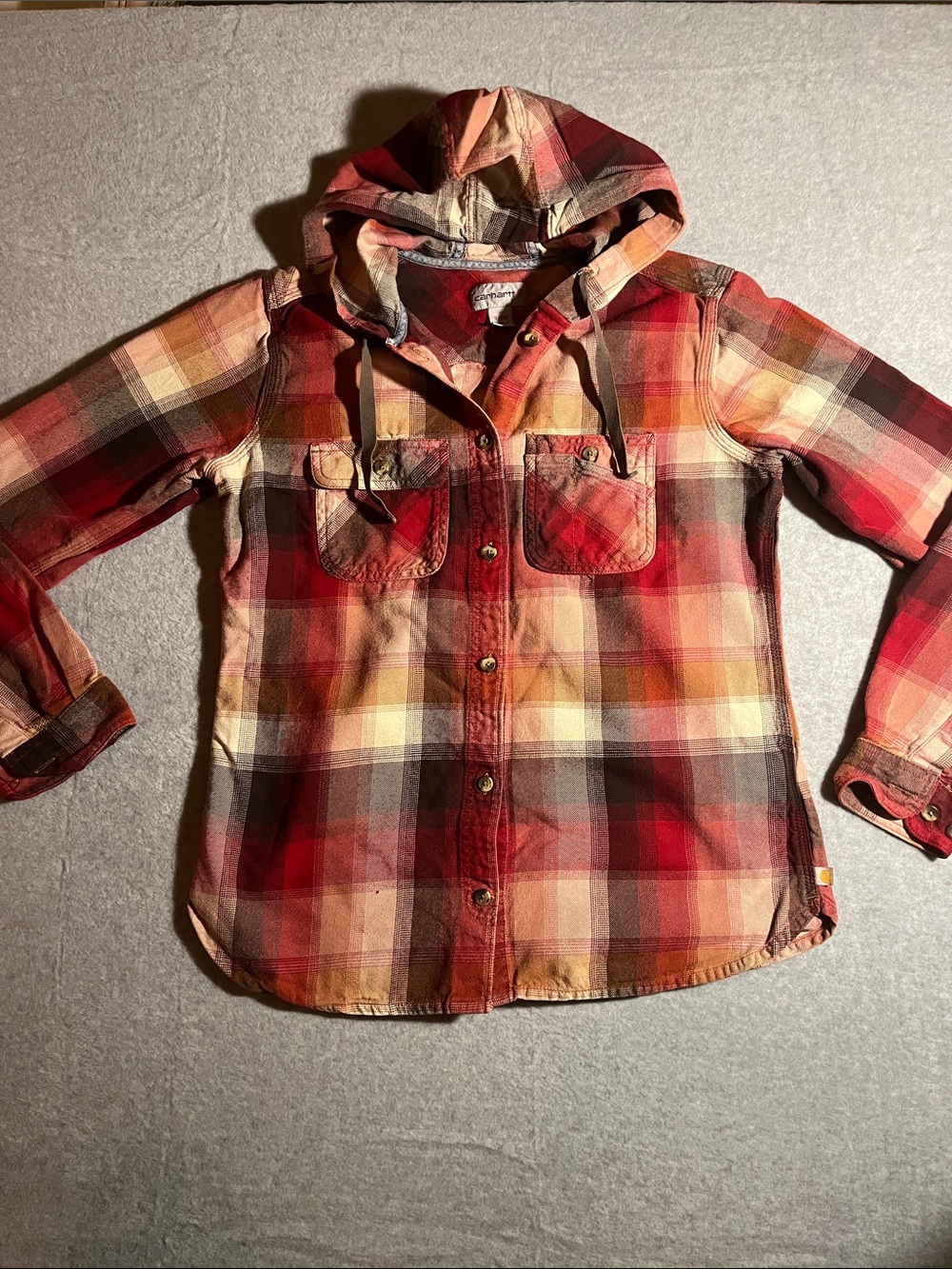 Carhartt Red & Cream Plaid Hooded Button-Down Shirt